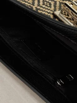 FURLA 1927 Borsa A Spalla Piccola In Rafia E Pelle -borsa alla moda negozio furla 1927 borsa a spalla piccola in rafia e pelle naturale nero 8050560605926 2