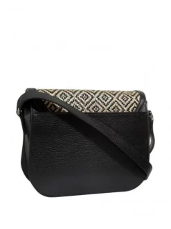 FURLA 1927 Borsa A Spalla Piccola In Rafia E Pelle -borsa alla moda negozio furla 1927 borsa a spalla piccola in rafia e pelle naturale nero 8050560605926 3