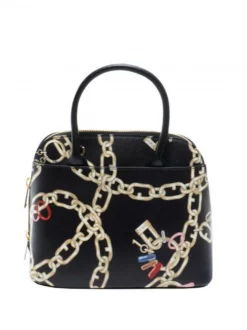 FURLA CODE MINI Borsa Dome Mini In Pelle Stampa Arco E Catena -borsa alla moda negozio furla code mini borsa dome mini in pelle stampa arco e catena toni nero 8050560605896 2