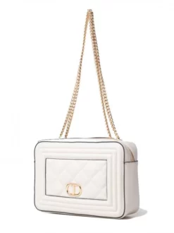 TWINSET QUILTED FRAME Borsa Tessuto Matelassé -borsa alla moda negozio twinset quilted frame borsa tessuto matelasse neve 8052860390212 3